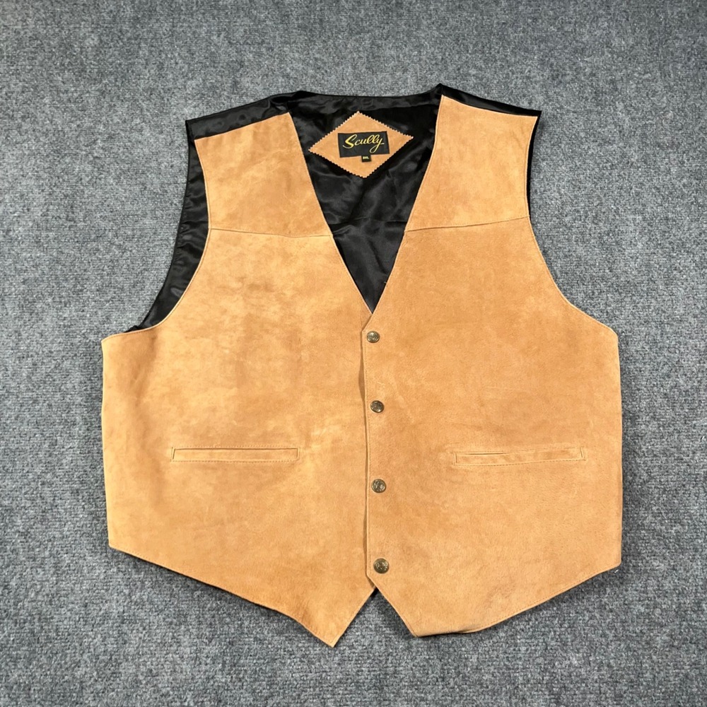 VTG Scully Western Suede Leather Vest Men 3XL V-Neck Star Button Tan Cowboy